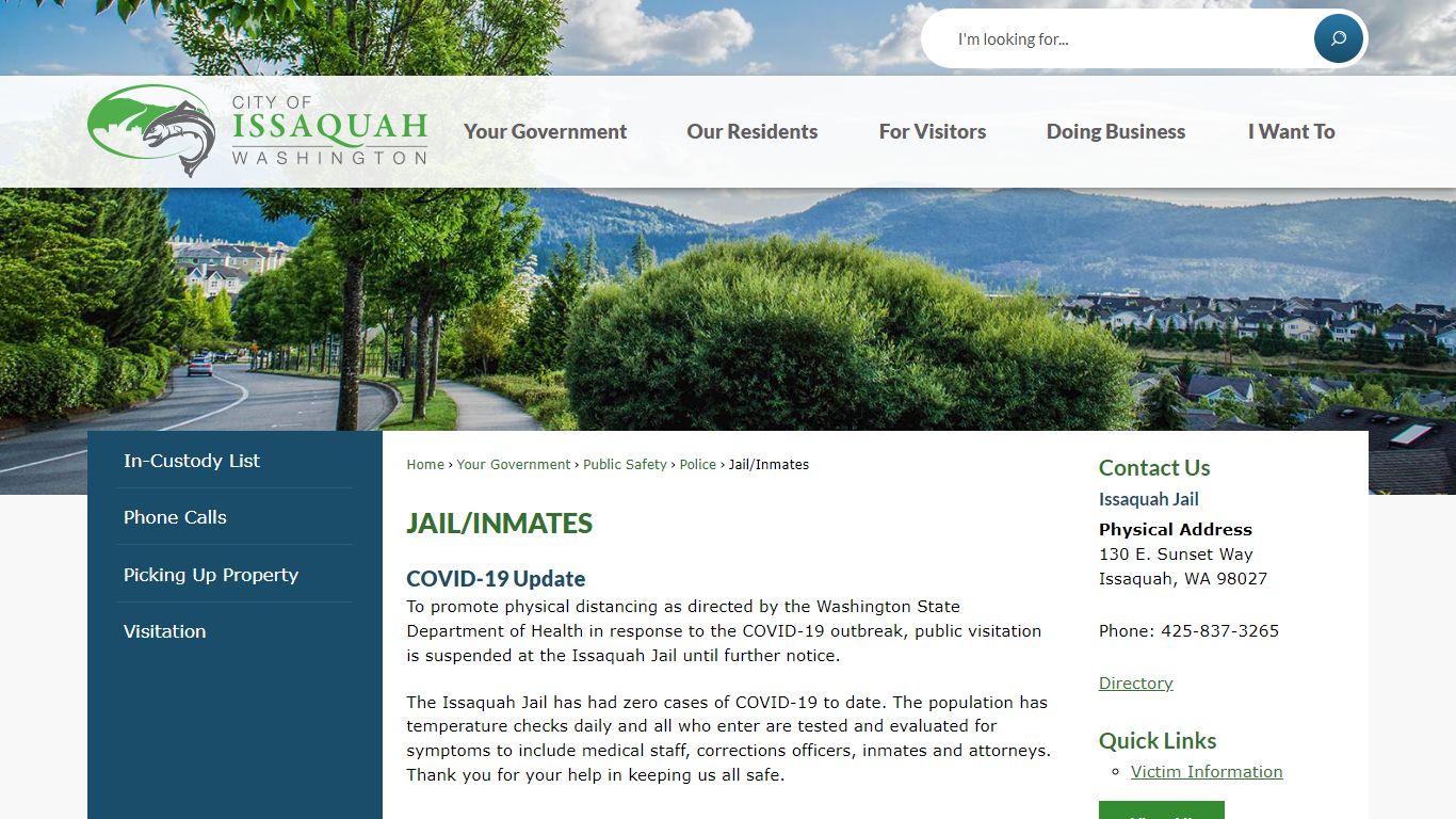 Jail/Inmates | Issaquah, WA - Official Website