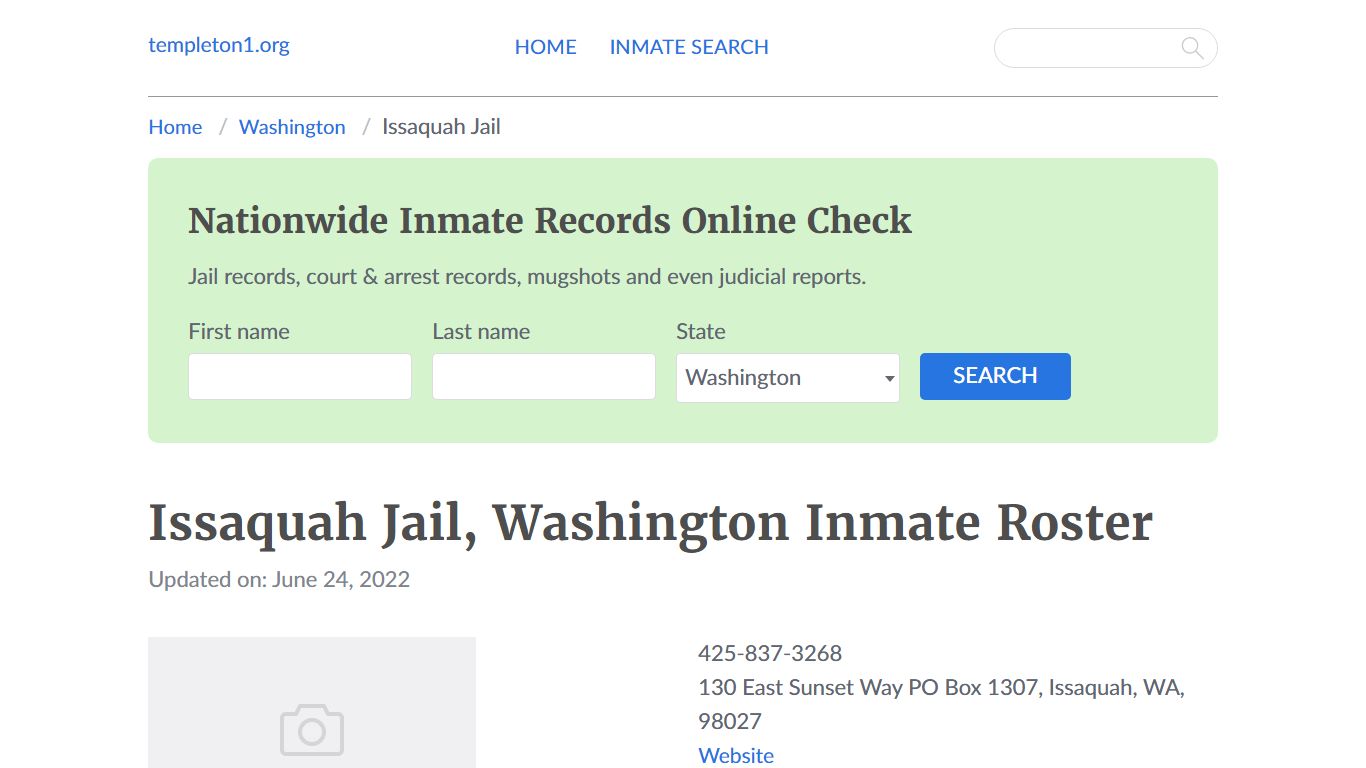 Issaquah Jail, Washington Inmate Booking